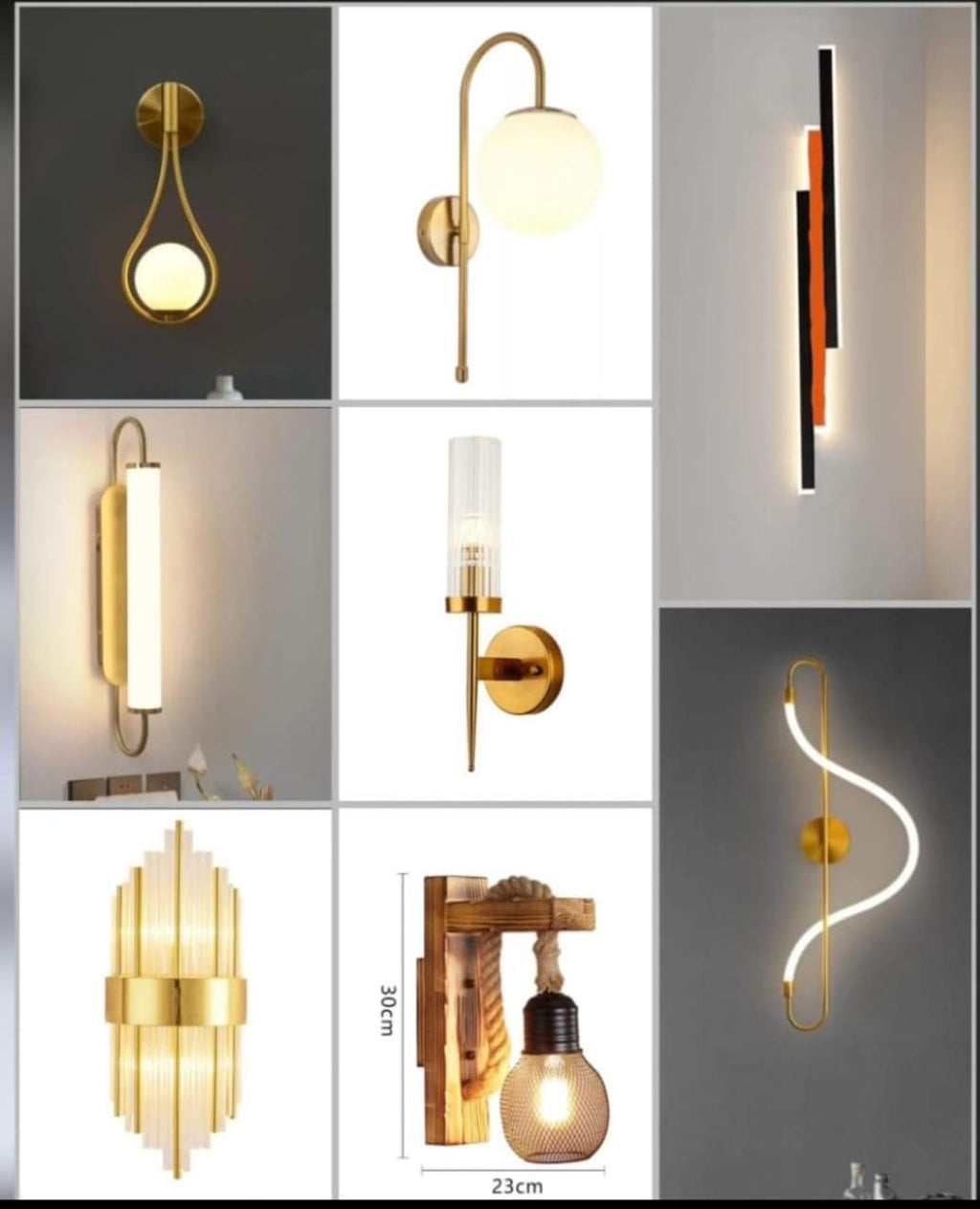 Wall light all design available indoor outdoor use... waterproof good quality... ￼￼